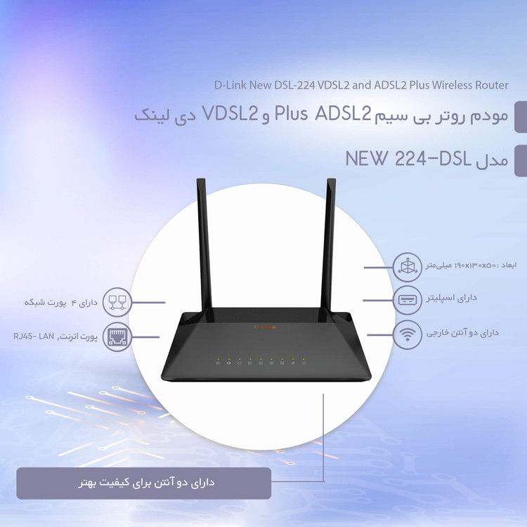مودم روتر بی سیم ADSL2+/VDSL2 دی-لینک مدل DSL-224 NEW