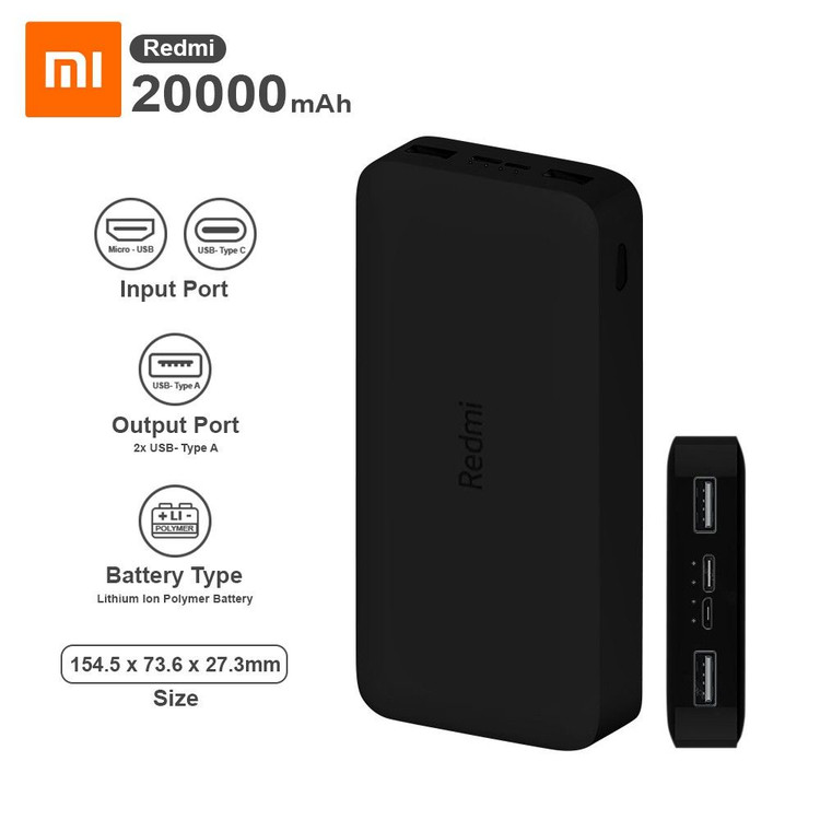 پاوربانک اورجینال شیائومی مدل Redmi PB200LZM ظرفیت 20000 میلی آمپر ساعت