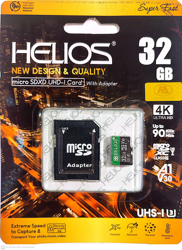رم میکرو اس دی 32 گیگابایت HELIOS 600x 90mb U3 با خشاب