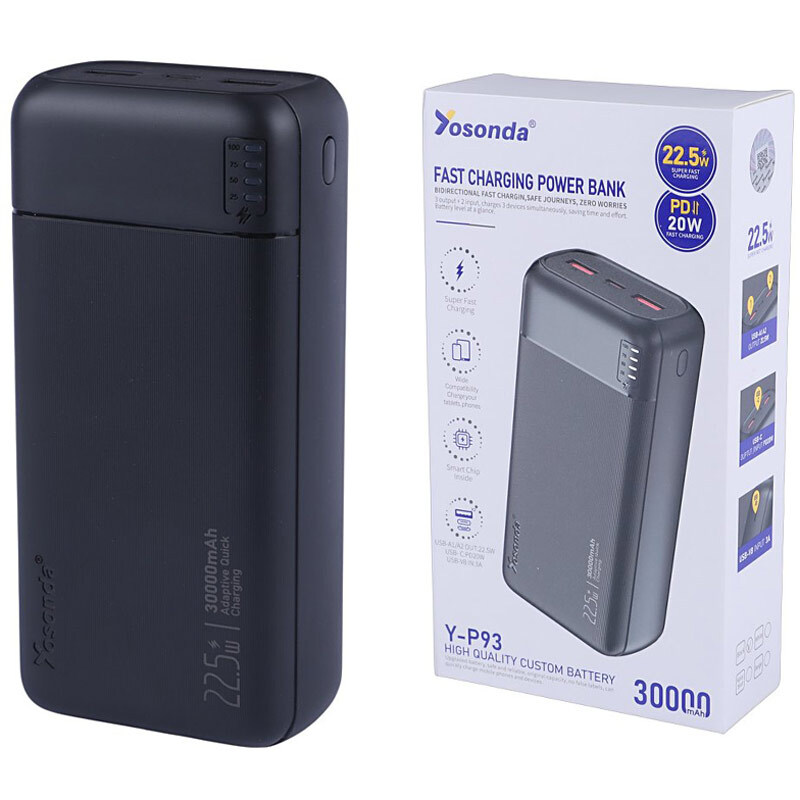 پاوربانک 30 هزار Yosonda مدل Y-P93 22.5W
