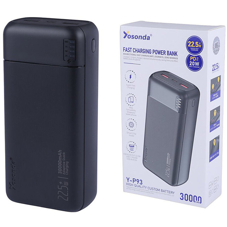 پاوربانک 30 هزار Yosonda مدل Y-P93 22.5W